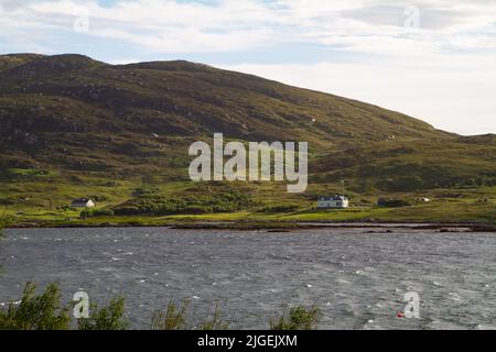 Edifici sparsi, Loch Eynort, South Uist Foto Stock