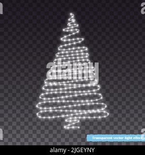 Albero di Natale fatto di luci incandescenti isolato su sfondo trasparente. Illustrazione Vettoriale