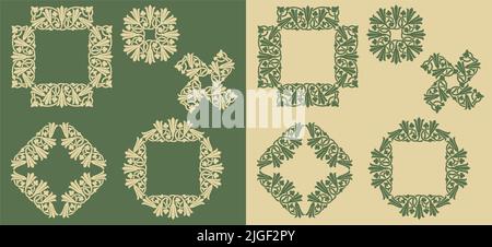 Una serie di cornici e bordi floreali decorativi vettoriali in Art Nouveau. Illustrazione Vettoriale