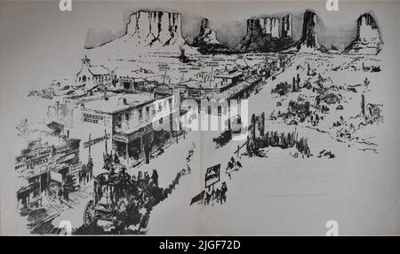 Schizzo del set esterno per Tombstone costruito nella Monument Valley con film Crew arrivo di Stagecoach per IL MIO DARLING CLEMENTINE 1946 regista JOHN FORD Twentieth Century Fox Foto Stock