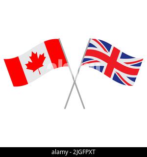 Vettore bandiera britannica e canadese isolato su sfondo bianco Illustrazione Vettoriale