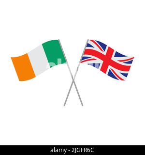 Vettore bandiera britannica e irlandese isolato su sfondo bianco Illustrazione Vettoriale