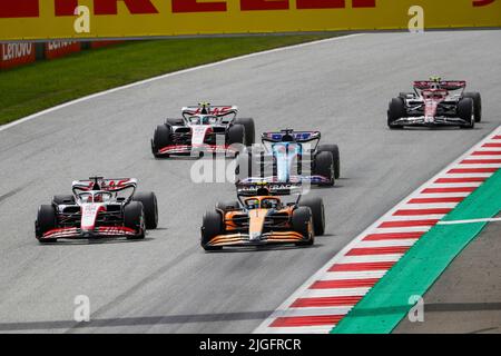 Spielberg, Austria. 10th luglio 2022. #20 Kevin Magnussen (DNK, Haas F1 Team), #4 Lando Norris (GBR, McLaren F1 Team), #14 Fernando Alonso (ESP, BWT Alpine F1 Team), #47 Mick Schumacher (DEU, Haas F1 Team), #24 Guanyu Zhou (CHN, Alfa Romeo F1 Team ORLEN), F1 Gran Premio d'Austria al Red Bull Ring il 10 luglio 2022 a Spielberg, Austria. (Foto di ALTO DUE) credito: dpa/Alamy Live News Foto Stock