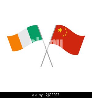 Vettore bandiera cinese e irlandese isolato su sfondo bianco Illustrazione Vettoriale