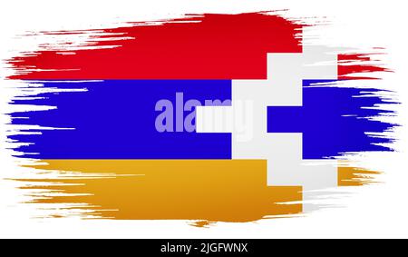 Coloratissimi pennelli disegnati a mano con bandiera nazionale del Nagorno Karabakh Republic. Modello per banner, carte, pubblicità , spot TV, Foto Stock