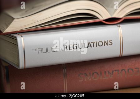 Regolamento e regolamento. Concetto di legge, regolamento e regolamento. 3d illustrazione Foto Stock