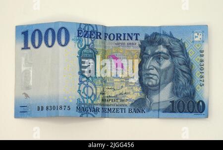 Banconota da mille HUF (1998-), forint ungherese, re Matthias Corvinus, Ungheria, Magyarország, Europa Foto Stock