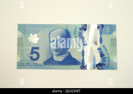 Banconota da cinque dollari, $5 (Wilfrid Laurier), dollaro canadese, CAD, Canada, Nord America Foto Stock