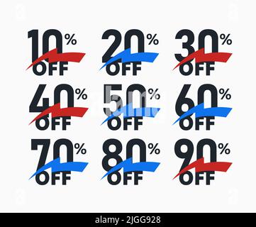 Sconto sui prezzi, percentuale di sconto sui simboli, set di icone di vendita. Design grafico aziendale per poster e banner promozionali. Illustratio vettoriale Illustrazione Vettoriale