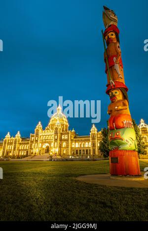 British Columbia Parliament Building, Victoria, di notte Foto Stock