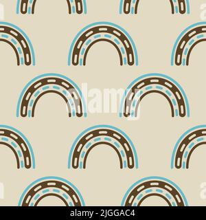 Blue rainbow groovy 1970 buone vibrazioni senza cuciture vettore pattern sfondo. Calda carta da parati retrò astratta, cute 70s texture Illustrazione Vettoriale