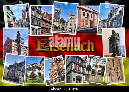 Eisenach città tedesca famosa per essere il luogo di nascita del compositore Johann Sebastian Bach, e per aver ospitato, il fuggitivo Martin Lutero Foto Stock