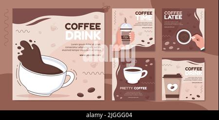 Coffee Cup Social Media Post Template Flat Cartoon background Vector Illustration Illustrazione Vettoriale