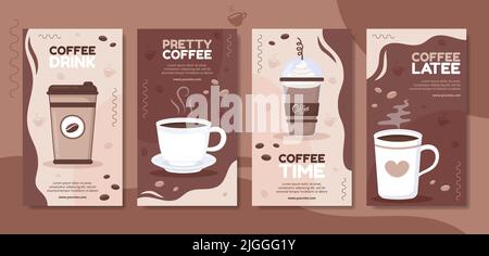 Coffee Cup Social Media Stories Template Flat Cartoon background Vector Illustration Illustrazione Vettoriale