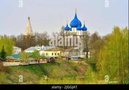 Suzdal, Russia, 05.08.2022. Le cupole delle chiese della città vecchia. Cupole della Cattedrale della Natività della Vergine, architettura del XIII- Foto Stock