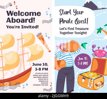 Benvenuto a bordo inizia il tuo gioco di missione partito pirata Illustrazione Vettoriale