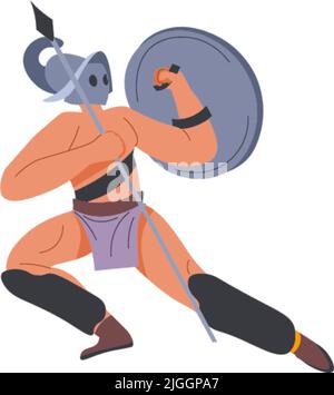 Gladiatore romano o spartano soldato, guerriero vettore Illustrazione Vettoriale