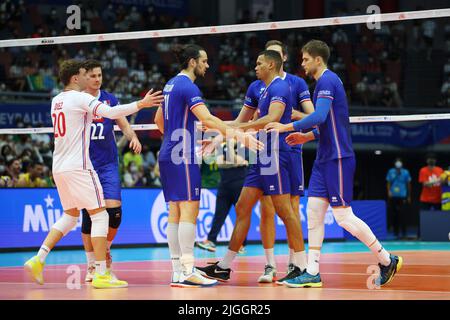 Maruzen Intec Arena Osaka, Osaka, Giappone. 10th luglio 2022. France team group, 10 LUGLIO 2022 - Pallavolo : FIVB Volley Nations League 2022 Preliminary Round da uomo tra Australia - Francia a Maruzen Intec Arena Osaka, Osaka, Giappone. Credit: YUTAKA/AFLO SPORT/Alamy Live News Foto Stock