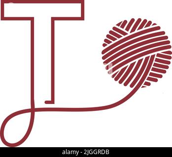 Lettera T e matassa del vettore di illustrazione di disegno di icona di filato Illustrazione Vettoriale