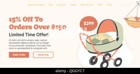 Ordinare i prams del bambino sul Web site ed ottenere gli sconti Illustrazione Vettoriale