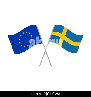 Vettore di bandiere dell'Unione europea e della Svezia isolato su sfondo bianco Illustrazione Vettoriale