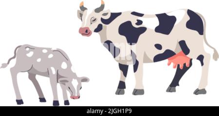 Allevamento di bestiame, bovini e vitelli Illustrazione Vettoriale