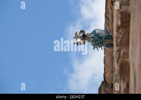 Porcellana gargoyle del Palazzo di Weathervanes, Caceres quartiere storico, Extremadura, Spagna Foto Stock