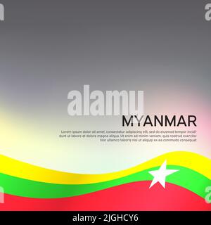 Astratto ondulazione bandiera myanmar. Sfondo creativo per la progettazione di carte vacanza patriottiche. Poster nazionale. Stato myanmar copertina patriottica, flyer. Carta Illustrazione Vettoriale