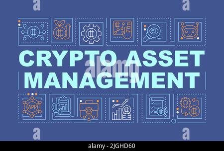 Crypto asset management word concept banner blu scuro Illustrazione Vettoriale