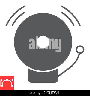 Icona glifo campanella scuola, scuola e avvertimento, icona vettore campanella allarme, grafica vettoriale, segno solido tratto modificabile, eps 10. Illustrazione Vettoriale