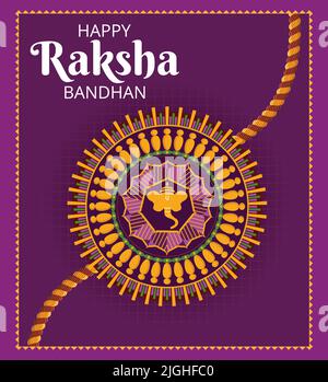 Happy Raksha Bandhan Hindu Festival Poster che celebra il rapporto di fratello sorella. Biglietto d'auguri colore rakhi disegno banner illustrazione vettoriale. Illustrazione Vettoriale