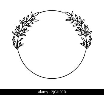 Corona circolare floreale. Matrimonio cornice botanica rotonda con foglie. Vettore fiore decorativo alloro. Illustrazione Vettoriale