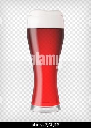 Bicchiere di birra realistico. Tazza con birra rossa e bolle. Elemento grafico di design per un annuncio di birrificio, poster di birreria, volantini e stampabili. Trasparente v Illustrazione Vettoriale