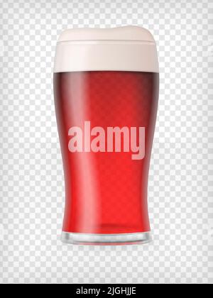 Bicchiere di birra realistico. Tazza con birra rossa e bolle. Elemento grafico di design per un annuncio di birrificio, poster di birreria, volantini e stampabili. Trasparente v Illustrazione Vettoriale