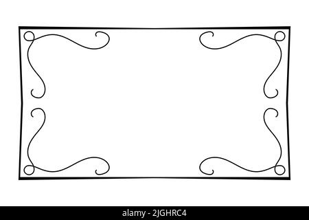 Elegante cornice floreale, silhouette bordata in stile doodle disegnato a mano isolato su sfondo bianco. Decorazione, clip delicato art. Illustrazione vettoriale Illustrazione Vettoriale