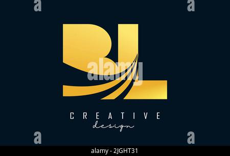 Logo BL b l in lettere d'oro creative con linee di punta e design Road concept. Lettere con disegno geometrico. Illustrazione vettoriale con lettera e crea Illustrazione Vettoriale