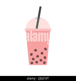 Il tè a bolle di boba piatto vettoriale è isolato su sfondo bianco Illustrazione Vettoriale