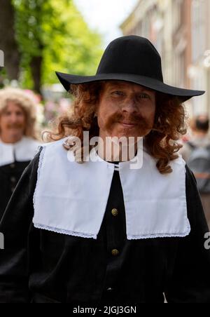 Rembrandt van Rijn festival, attori che rievoca i suoi dipinti e la sua era, Leiden, Olanda del Sud, Paesi Bassi. Foto Stock