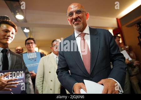 Il Cancelliere dello scacchiere Nadhim Zahawi, uno dei candidati per il leader del partito conservatore e primo Ministro, partecipa al rilancio della via conservatrice in avanti nelle Churchill War Rooms, Central. Data foto: Lunedì 11 luglio 2022. Foto Stock