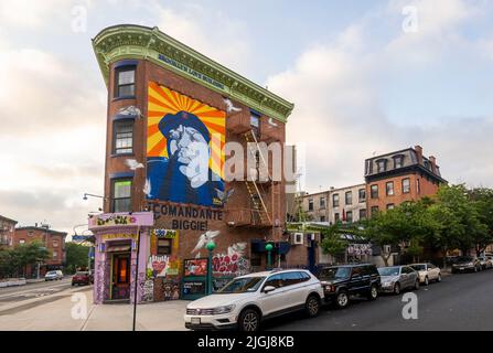 Comandante Biggie Smalls muro pubblico murale a Fort Greene Brooklyn NYC Foto Stock