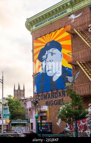 Comandante Biggie Smalls muro pubblico murale a Fort Greene Brooklyn NYC Foto Stock