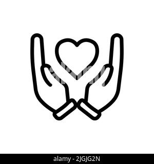 Icona mano con cuore. Icona relativa al matrimonio. Linea icona stile. Design semplice modificabile Illustrazione Vettoriale