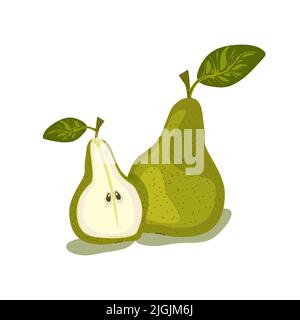 Pera verde isolato su sfondo bianco clipart Illustrazione Vettoriale