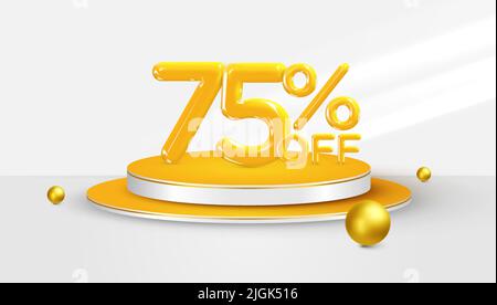 75% di sconto. 3D simbolo di bonus del settantacinque per cento su un palcoscenico a podio. Vendita banner o poster design. Illustrazione vettoriale. Illustrazione Vettoriale