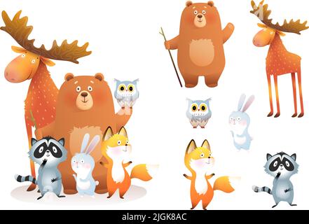 Funny Forest Animals Clipart for Kids Illustrazione Vettoriale