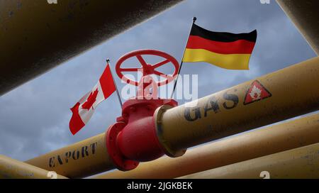 Tubo di gas dal Canada alla Germania, Valve sul principale gasdotto Canada, sanzionatorio Concept, opera 3D e immagine 3D Foto Stock