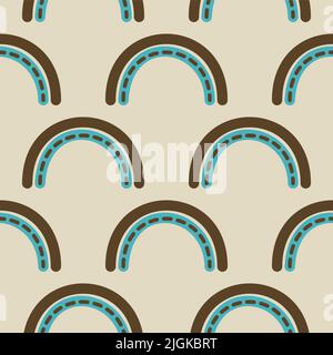 Blue rainbow groovy 1970 buone vibrazioni senza cuciture vettore pattern sfondo. Calda carta da parati retrò astratta, cute 70s texture Illustrazione Vettoriale