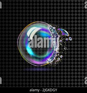 Le fasi di bolla trasparente del sapone del vettore 3D dell'esplosione. Sfere d'acqua, palline realistiche, palloncini saponati, saponati. Schiuma lucida aqua, brigh realistico Illustrazione Vettoriale