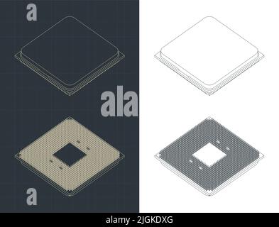 Illustrazioni isometriche vettoriali stilizzate di progetti di CPU Illustrazione Vettoriale