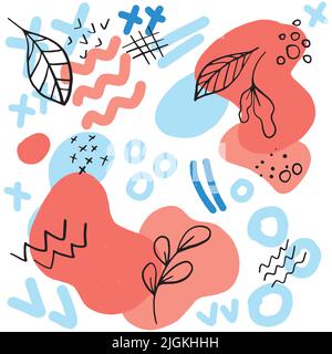 Modello artistico quadrato astratto vettoriale con elementi floreali e geometrici. Per post sui social media, app mobili, design di banner e sfondi. Illustrazione Vettoriale